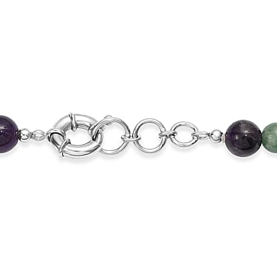 Green Aventurine and African Amethyst 335.00 ctw Beaded Necklace in Platinum Bond 20 Inches