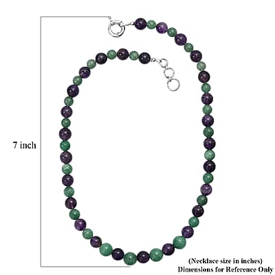 Green Aventurine and African Amethyst 335.00 ctw Beaded Necklace in Platinum Bond 20 Inches