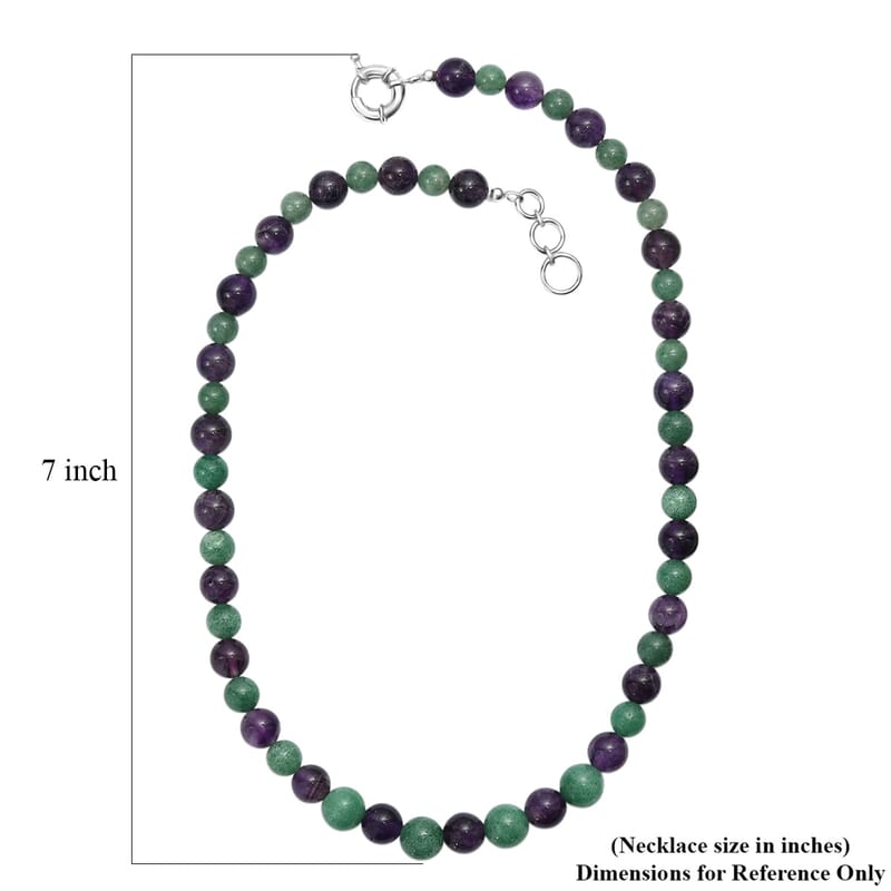 Green Aventurine and African Amethyst 335.00 ctw Beaded Necklace in Platinum Bond 20 Inches