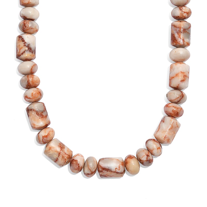 EverTrue Pink Web Jasper 265.00 ctw Beaded Necklace in Stainless Steel (18 Inches)