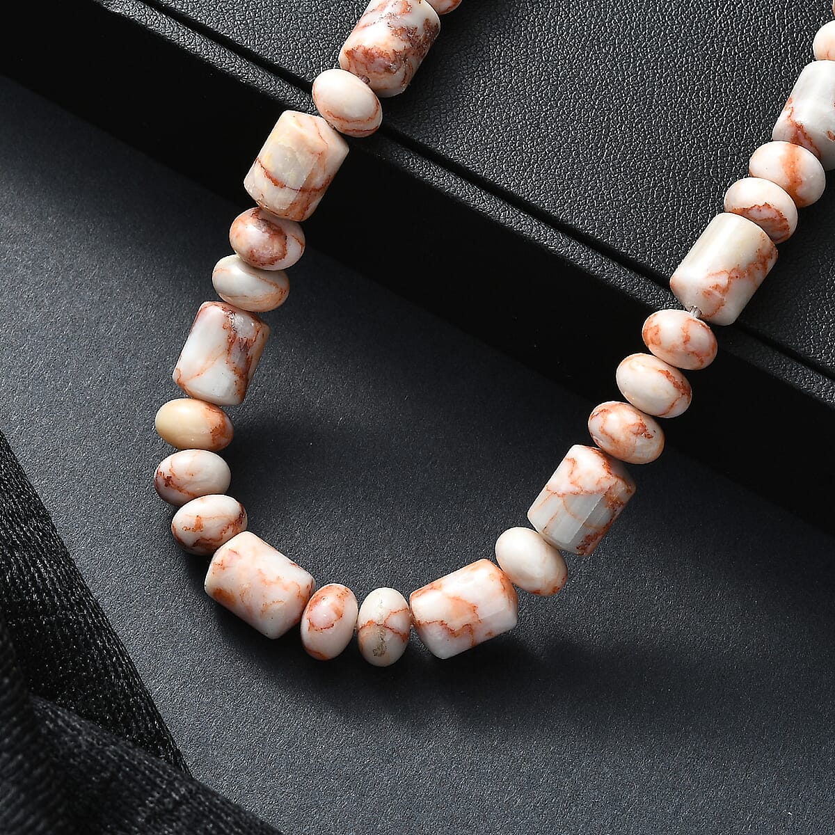 EverTrue Pink Web Jasper 265.00 ctw Beaded Necklace in Stainless Steel (18 Inches) image number 1