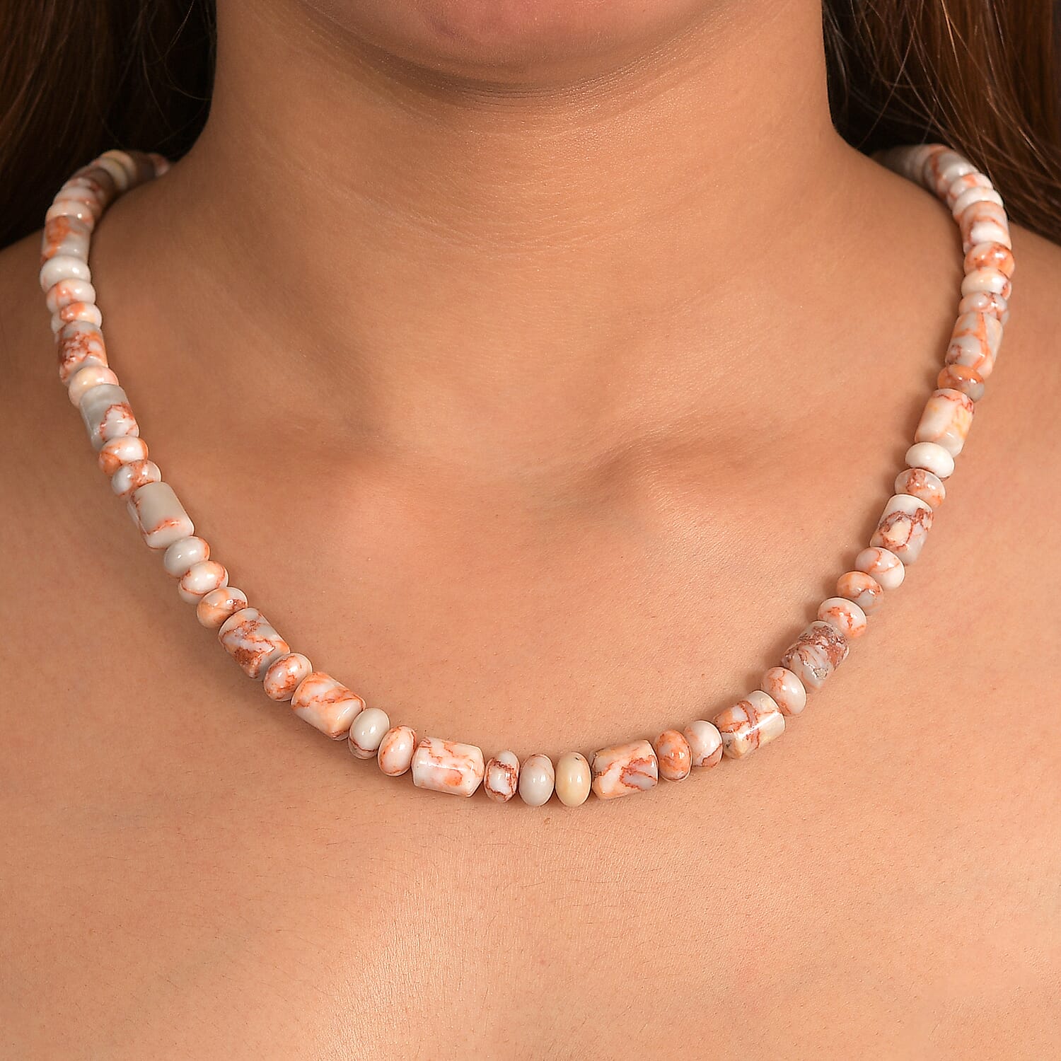 EverTrue Pink Web Jasper 265.00 ctw Beaded Necklace in Stainless Steel (18 Inches)
