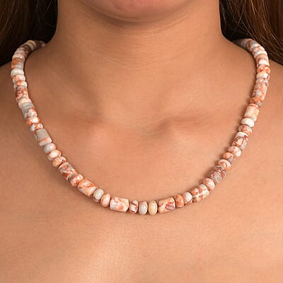 EverTrue Pink Web Jasper 265.00 ctw Beaded Necklace in Stainless Steel (18 Inches)