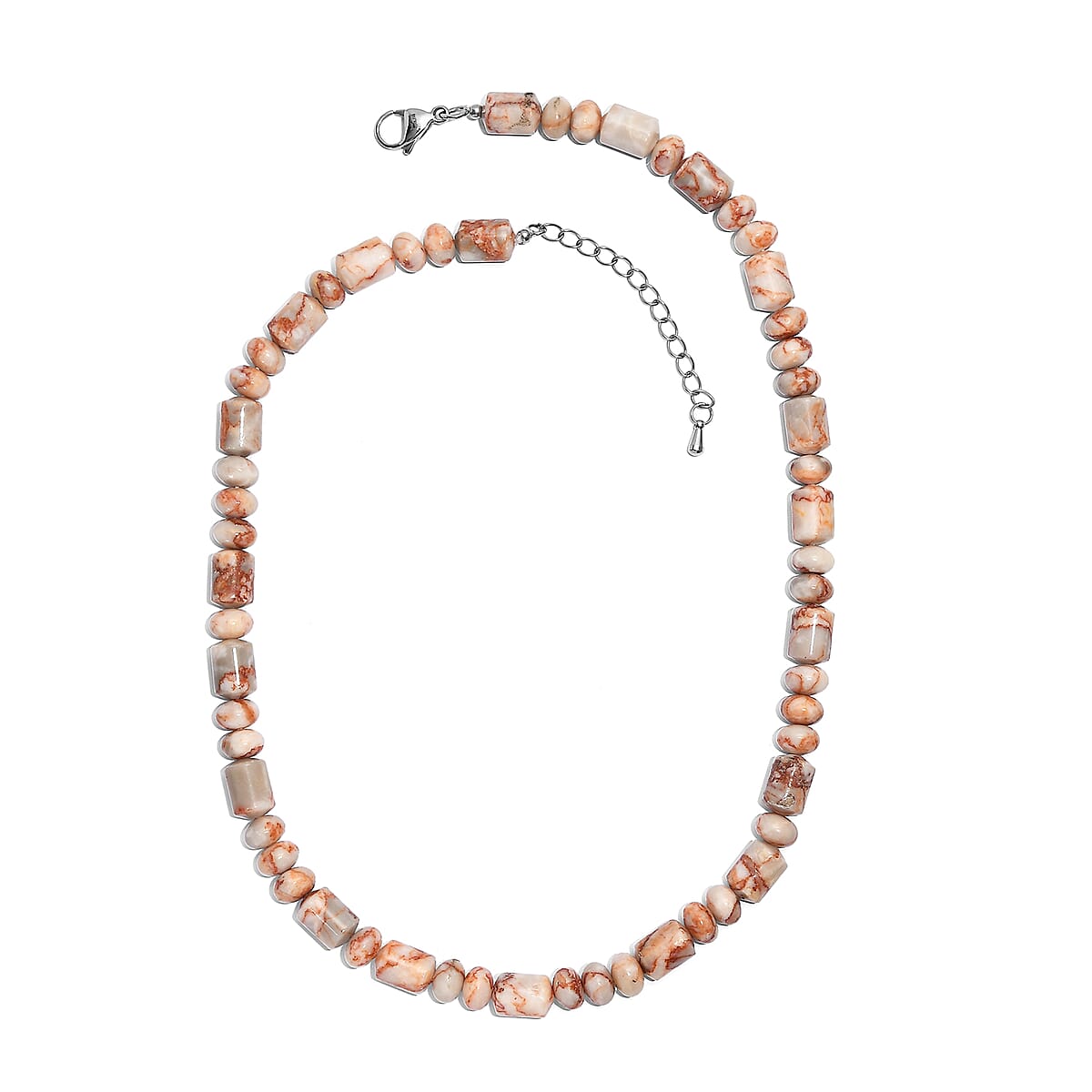 EverTrue Pink Web Jasper 265.00 ctw Beaded Necklace in Stainless Steel (18 Inches) image number 3