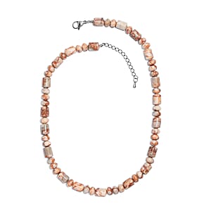 EverTrue Pink Web Jasper 265.00 ctw Beaded Necklace in Stainless Steel (18 Inches)