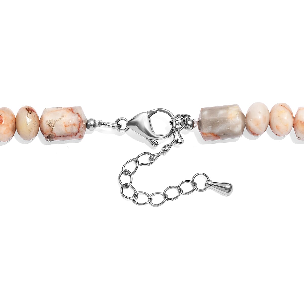 EverTrue Pink Web Jasper 265.00 ctw Beaded Necklace in Stainless Steel (18 Inches) image number 4