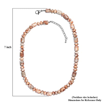EverTrue Pink Web Jasper 265.00 ctw Beaded Necklace in Stainless Steel (18 Inches)