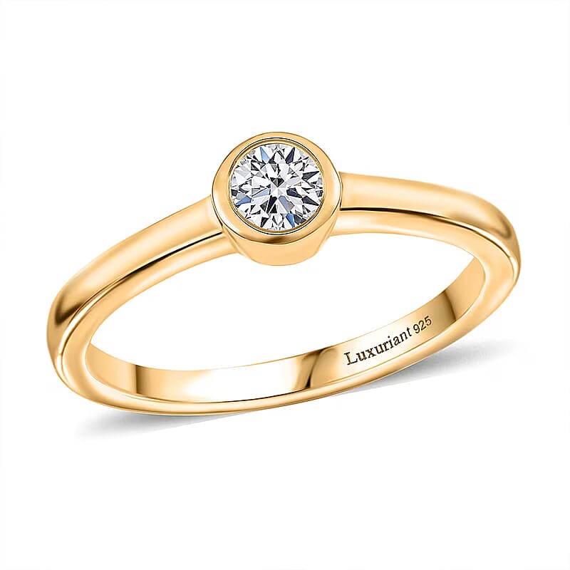 Luxuriant Lab Grown Diamond G-H SI 0.25 ctw Solitaire Ring in 18K Vermeil Yellow Gold Over Sterling Silver (Size 6.0)