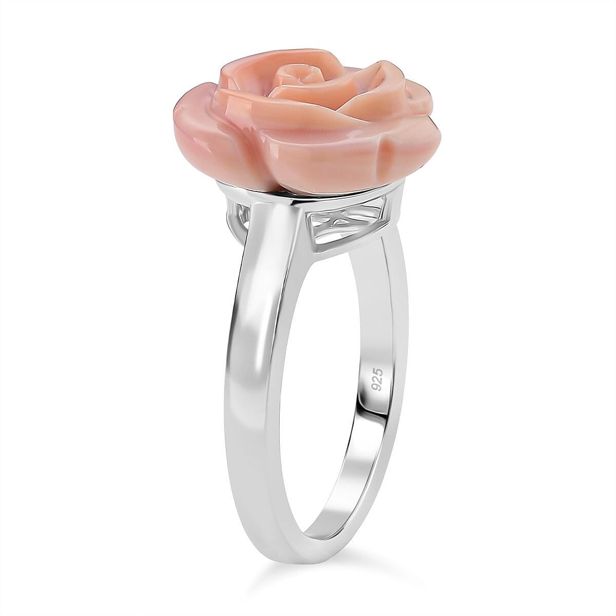D'Joy Pink Conch Shell 5.50 ctw Ring in Rhodium Over Sterling Silver (Size 5.5)