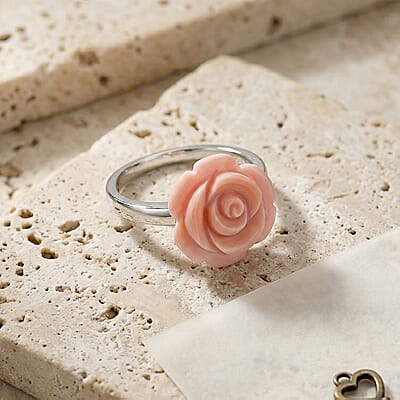D'Joy Pink Conch Shell 5.50 ctw Ring in Rhodium Over Sterling Silver (Size 11.5)