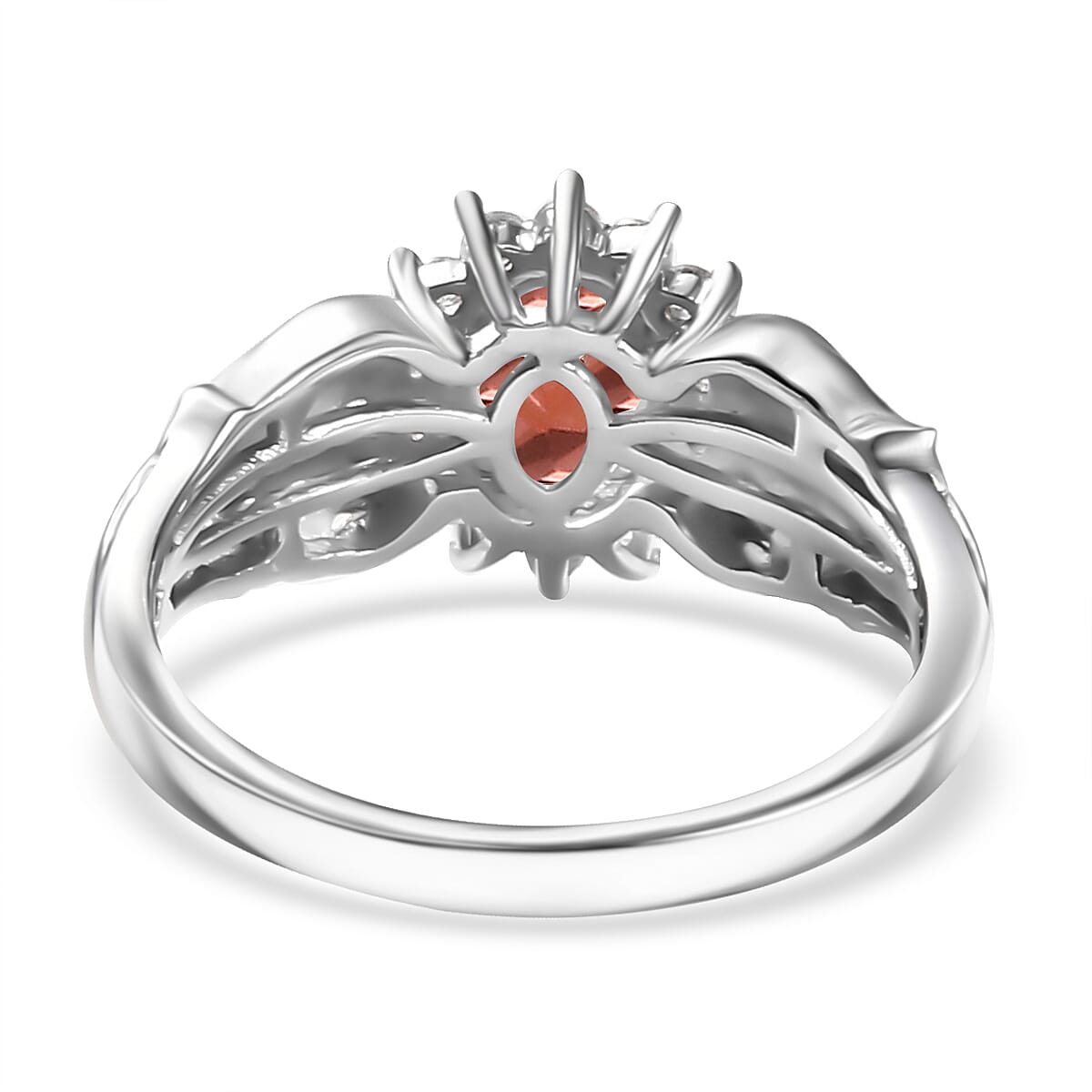 D'Joy Mozambique Garnet and White Zircon 1.50 ctw Ring in Rhodium Over Sterling Silver (Size 6.0)