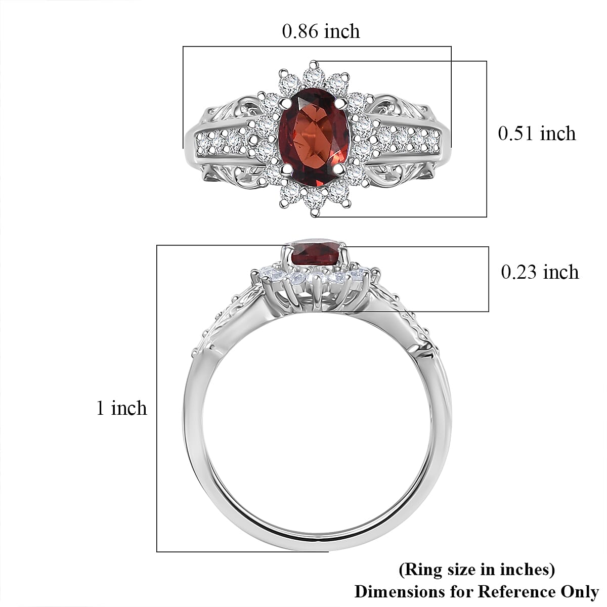 D'Joy Mozambique Garnet and White Zircon 1.50 ctw Ring in Rhodium Over Sterling Silver (Size 6.0)