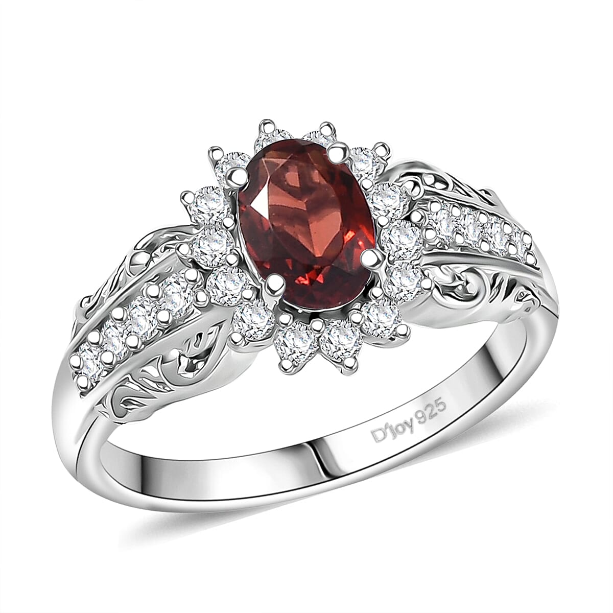 D'Joy Mozambique Garnet, White Zircon Ring in Rhodium Over Sterling Silver (Size 5.0) 1.50 ctw image number 0
