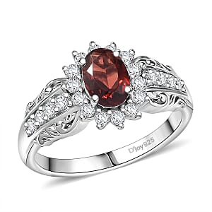 D'Joy Mozambique Garnet and White Zircon 1.50 ctw Ring in Rhodium Over Sterling Silver (Size 7.0)