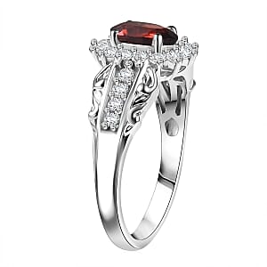 D'Joy Mozambique Garnet and White Zircon 1.50 ctw Ring in Rhodium Over Sterling Silver (Size 7.0)