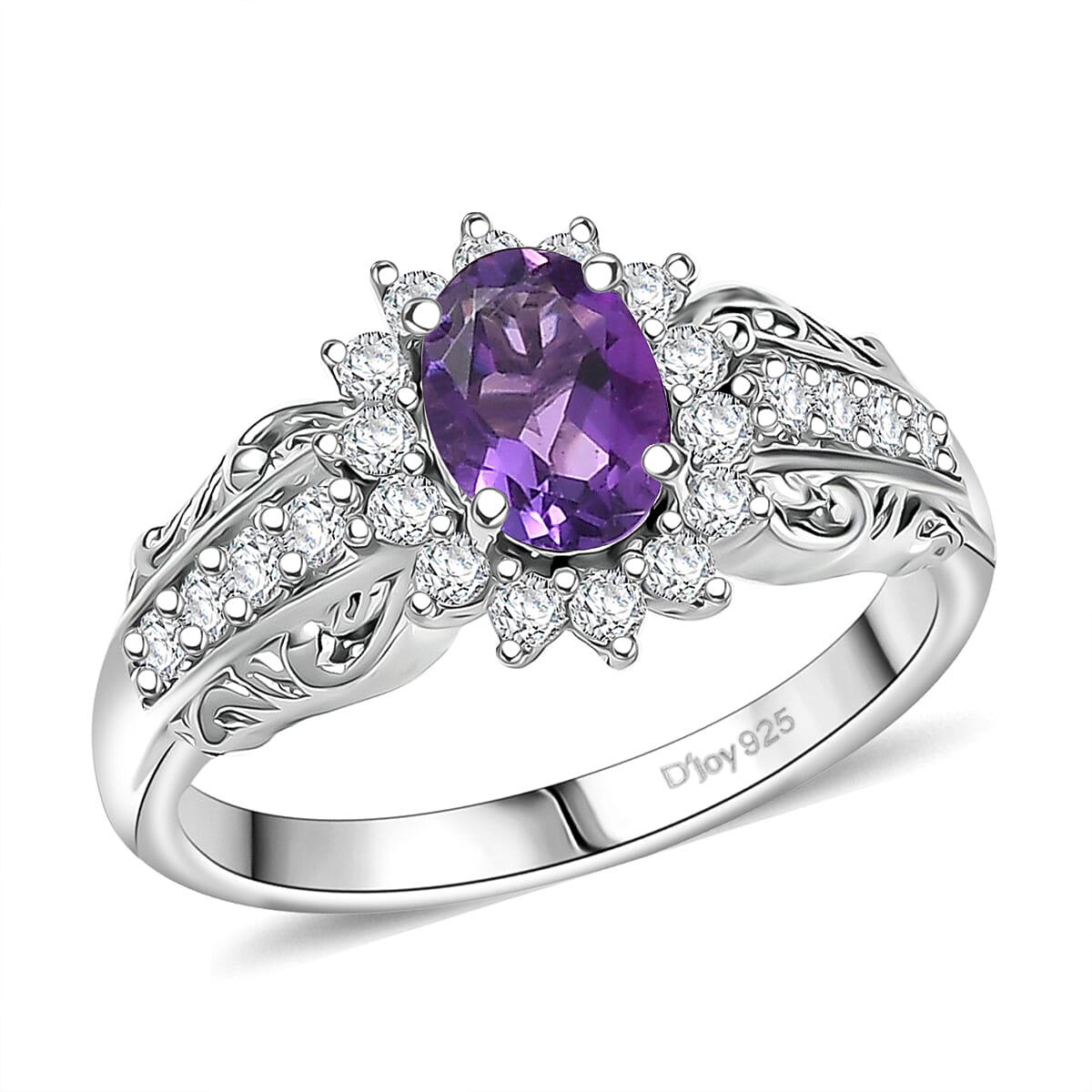 D'Joy African Amethyst and White Zircon 1.25 ctw Ring in Rhodium Over Sterling Silver (Size 7.0) image number 0
