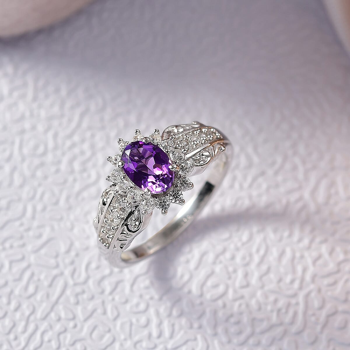 D'Joy African Amethyst and White Zircon 1.25 ctw Ring in Rhodium Over Sterling Silver (Size 7.0) image number 1