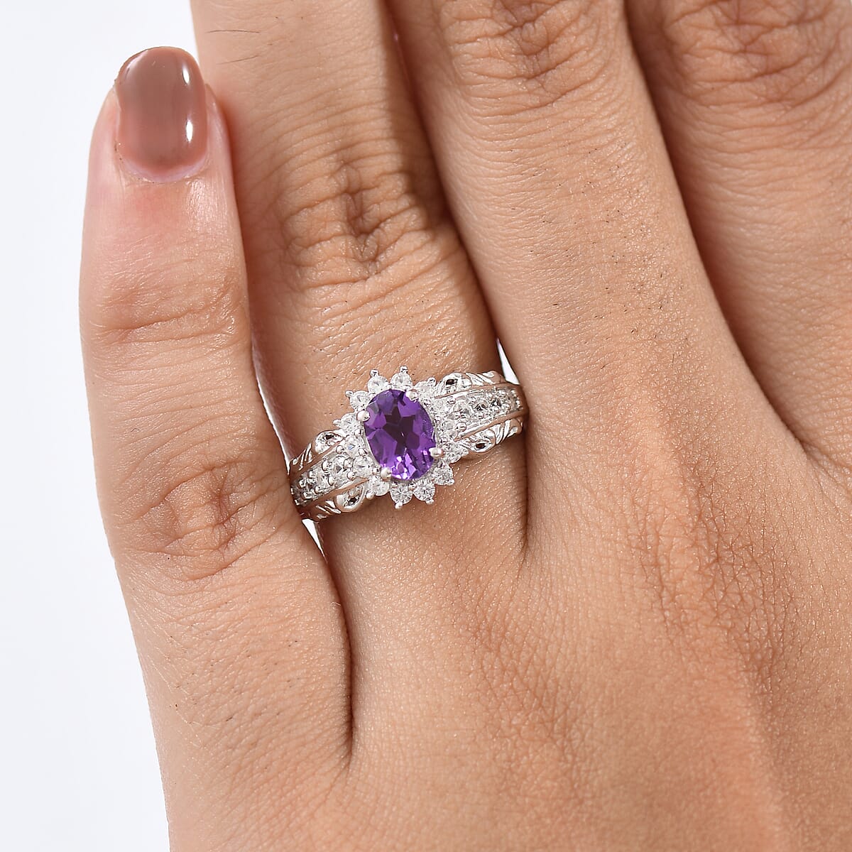 D'Joy African Amethyst and White Zircon 1.25 ctw Ring in Rhodium Over Sterling Silver (Size 7.0) image number 2