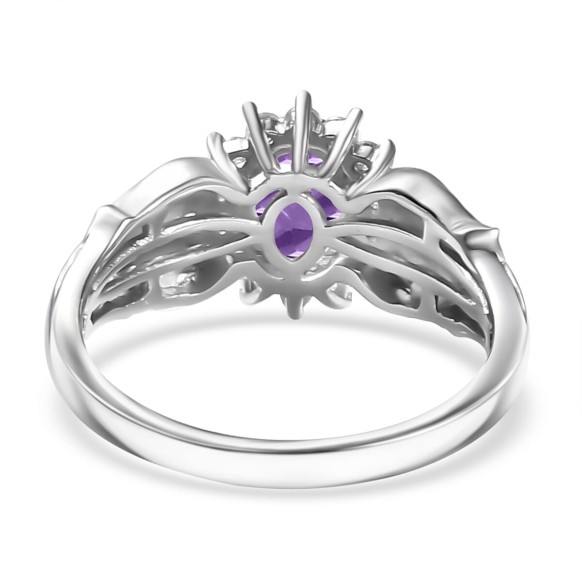 D'Joy African Amethyst and White Zircon 1.25 ctw Ring in Rhodium Over Sterling Silver (Size 7.0) image number 4