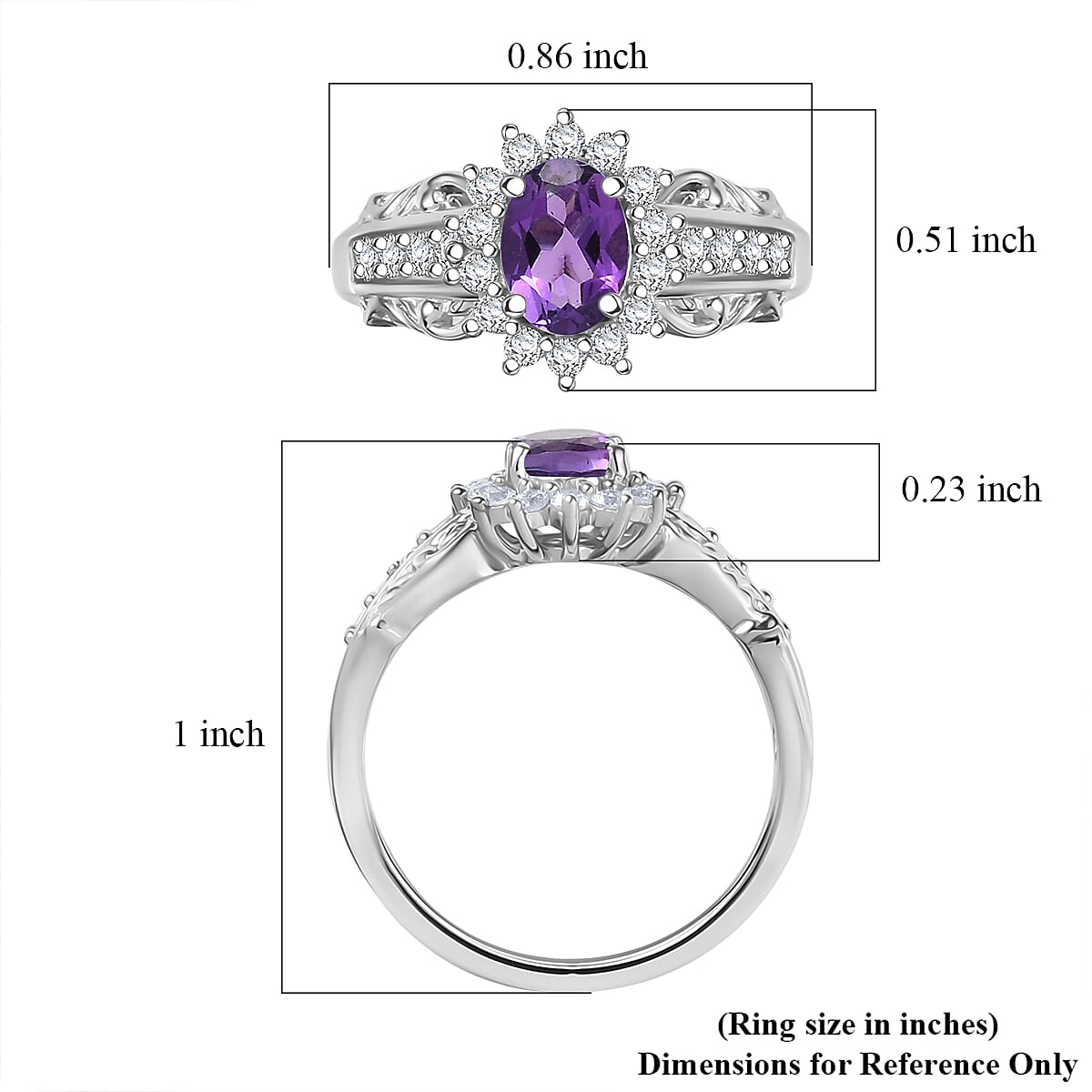 D'Joy African Amethyst and White Zircon 1.25 ctw Ring in Rhodium Over Sterling Silver (Size 7.0) image number 5