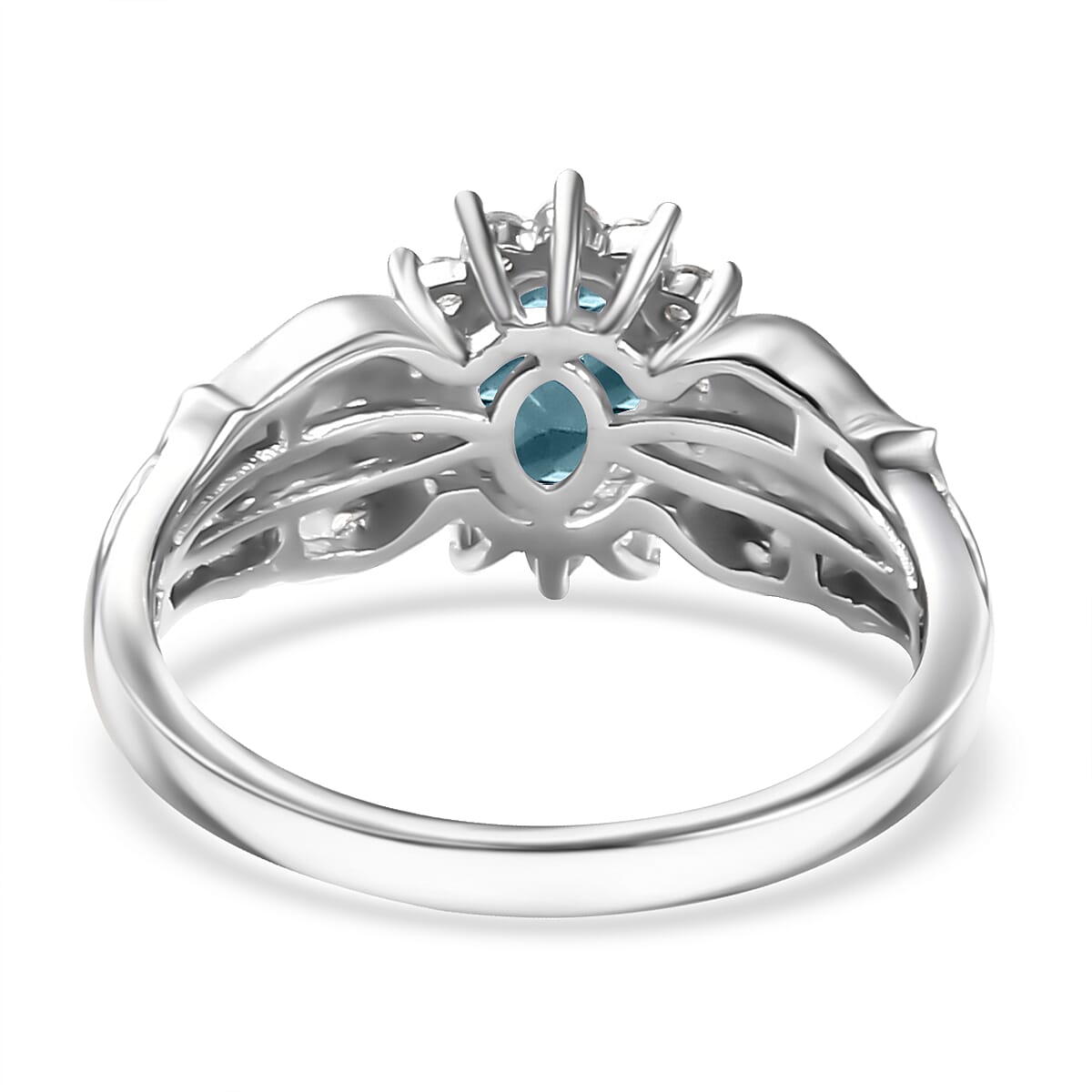 D'Joy Blue Zircon and White Zircon 1.90 ctw Ring in Rhodium Over Sterling Silver (Size 5.0)