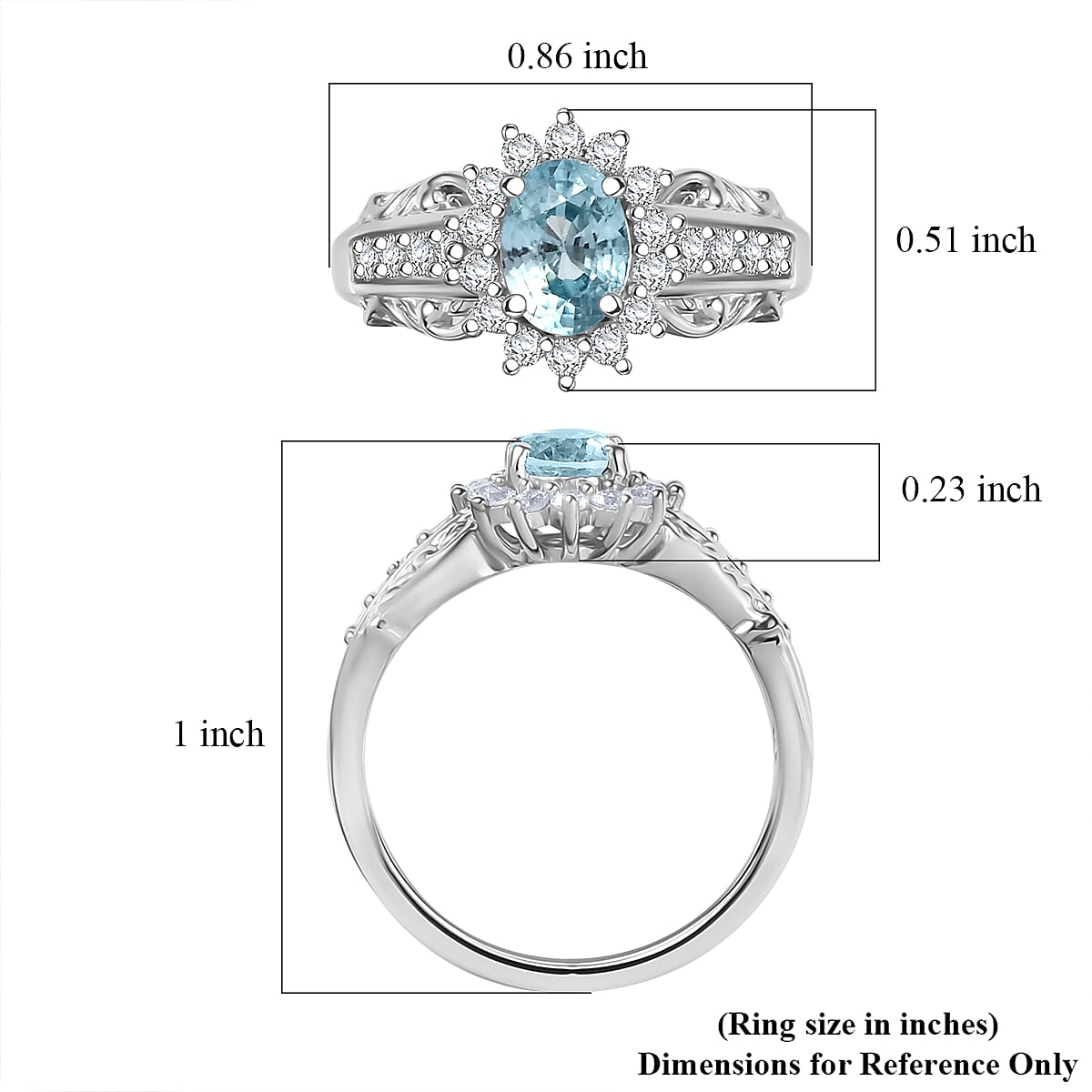 D'Joy Blue Zircon and White Zircon 1.90 ctw Ring in Rhodium Over Sterling Silver (Size 5.0)