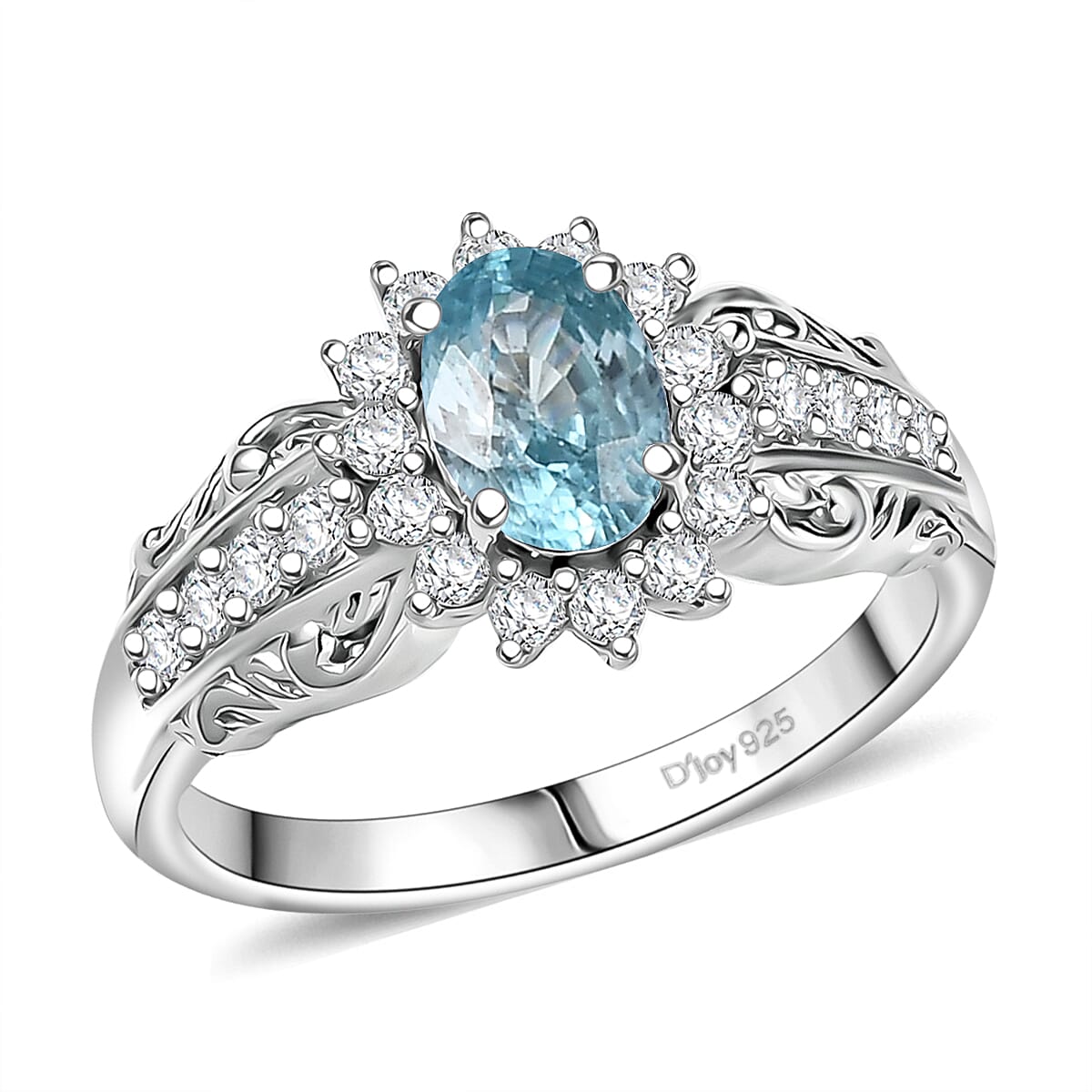 D'Joy Blue Zircon and White Zircon 1.90 ctw Ring in Rhodium Over Sterling Silver (Size 7.0) image number 0