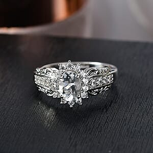 D'Joy White Topaz and White Zircon 1.15 ctw Ring in Rhodium Over Sterling Silver (Size 5.0)