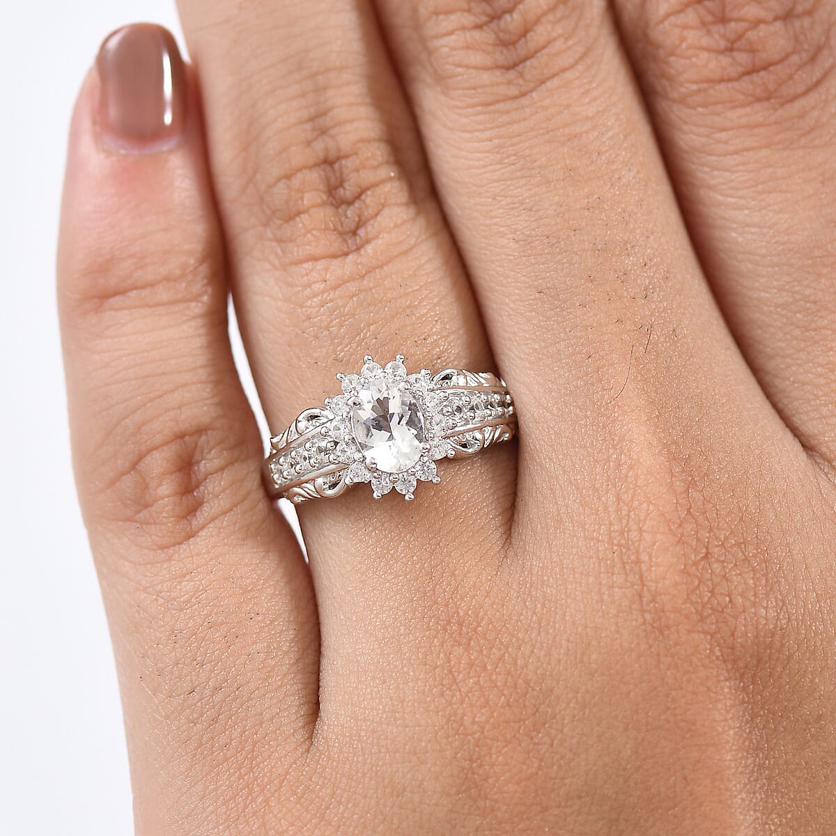 D'Joy White Topaz and White Zircon 1.15 ctw Ring in Rhodium Over Sterling Silver (Size 5.0) image number 2