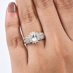 D'Joy White Topaz and White Zircon 1.15 ctw Ring in Rhodium Over Sterling Silver (Size 5.0)