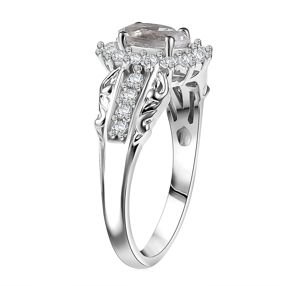 D'Joy White Topaz and White Zircon 1.15 ctw Ring in Rhodium Over Sterling Silver (Size 5.0) image number 3