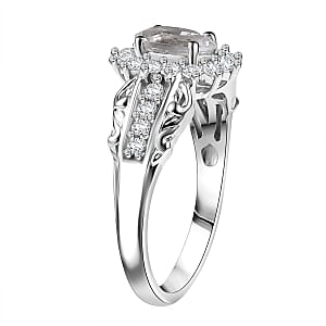 D'Joy White Topaz and White Zircon 1.15 ctw Ring in Rhodium Over Sterling Silver (Size 5.0)