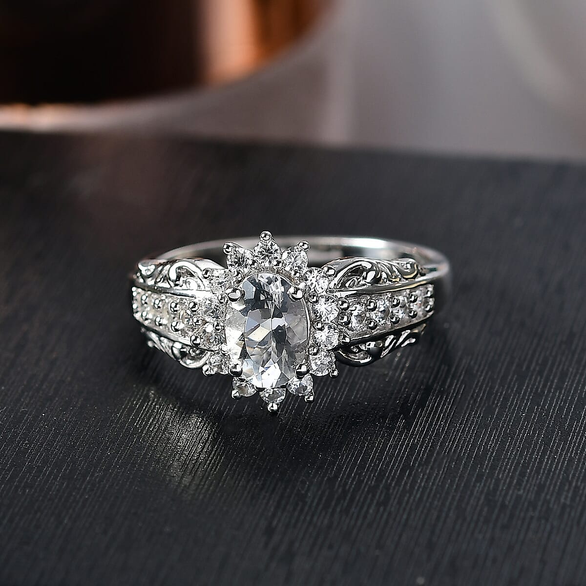 D'Joy White Topaz and White Zircon 1.15 ctw Ring in Rhodium Over Sterling Silver (Size 7.0) image number 1