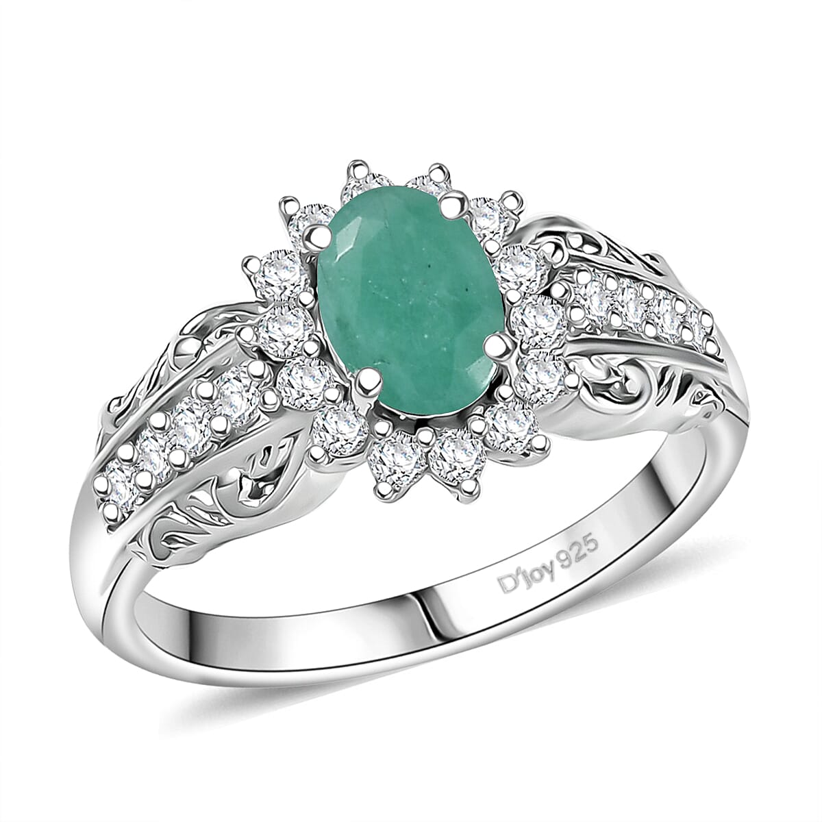 D'Joy Socoto Emerald and White Zircon 1.30 ctw Ring in Rhodium Over Sterling Silver (Size 7.0) image number 0