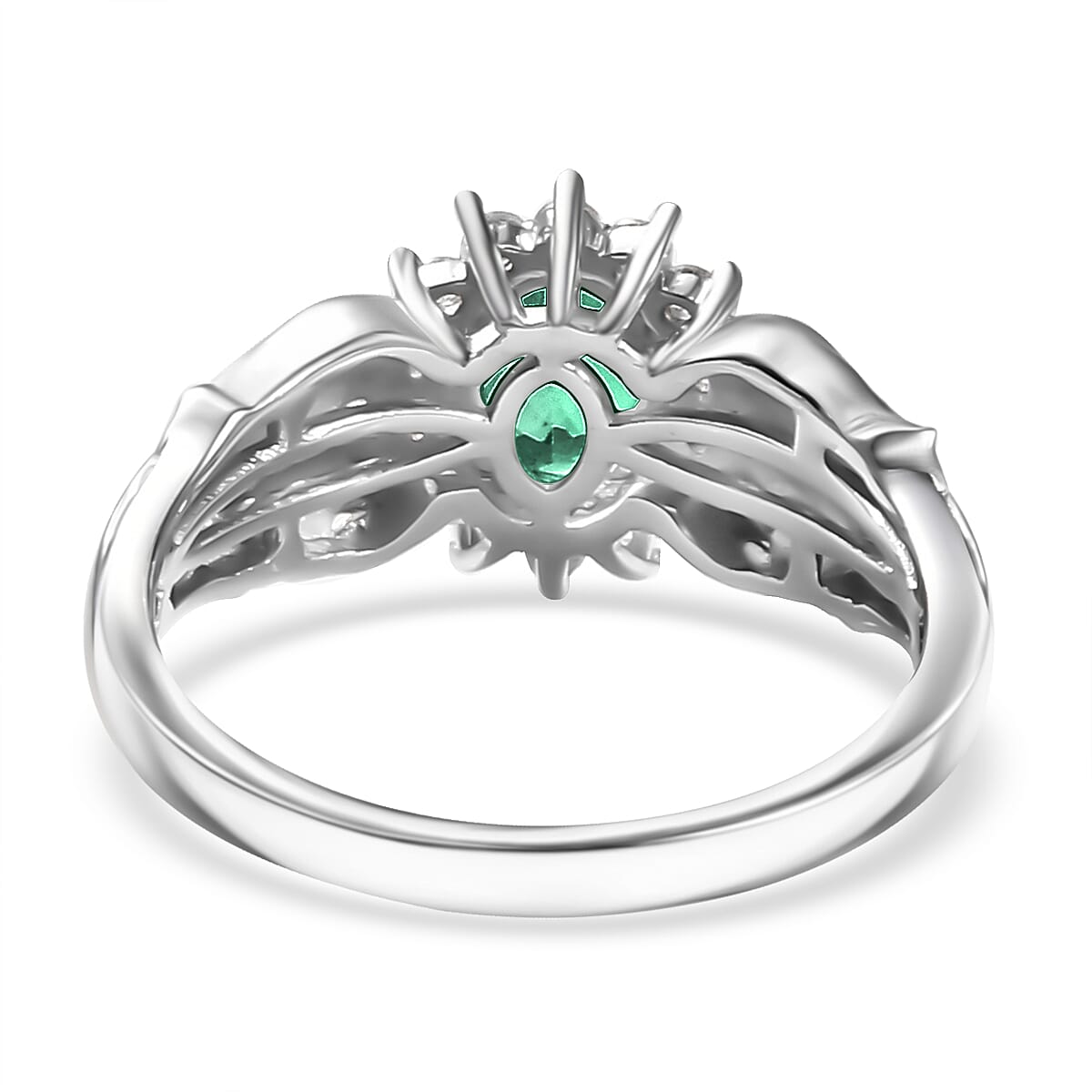 D'Joy Socoto Emerald and White Zircon 1.30 ctw Ring in Rhodium Over Sterling Silver (Size 7.0) image number 4