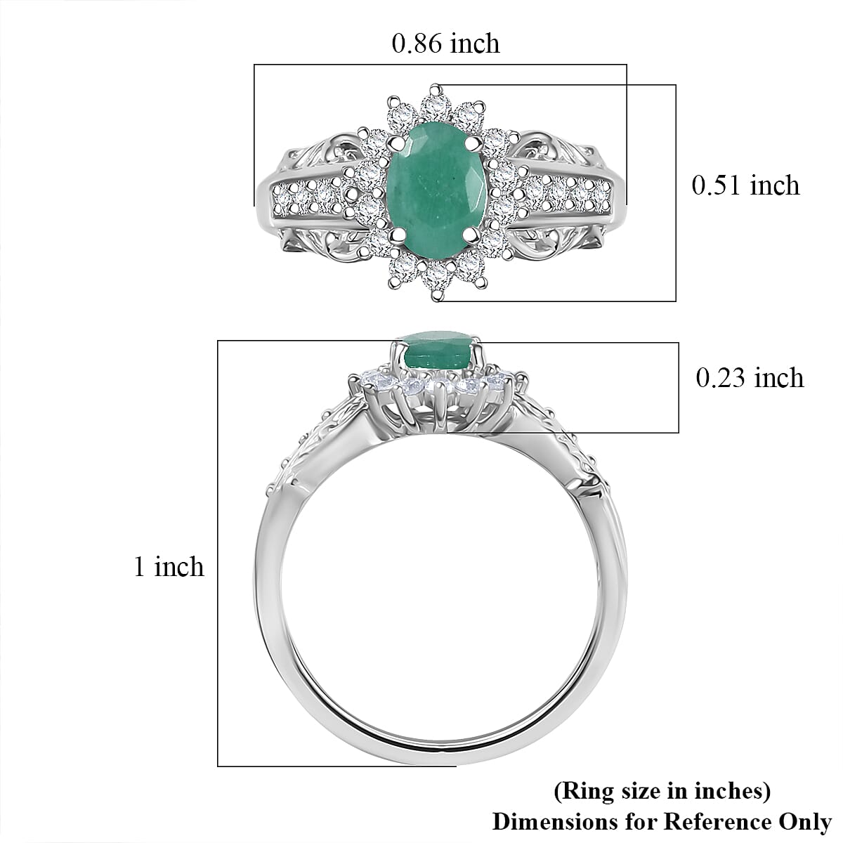 D'Joy Socoto Emerald and White Zircon 1.30 ctw Ring in Rhodium Over Sterling Silver (Size 7.0) image number 5