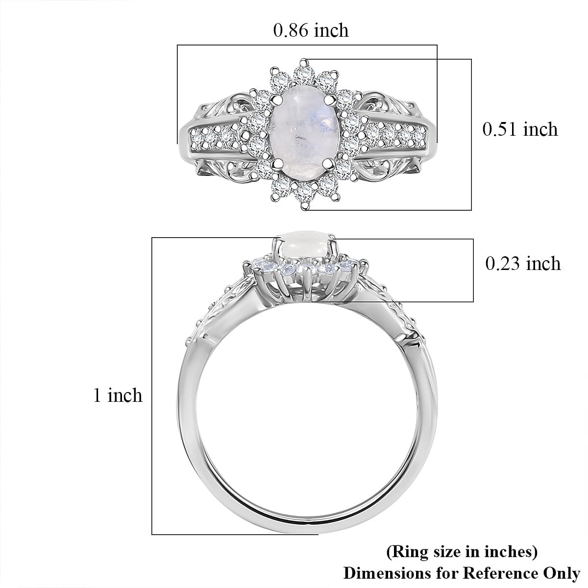 D'Joy Rainbow Moonstone and White Zircon 1.65 ctw Ring in Rhodium Over Sterling Silver (Size 7.0) image number 5