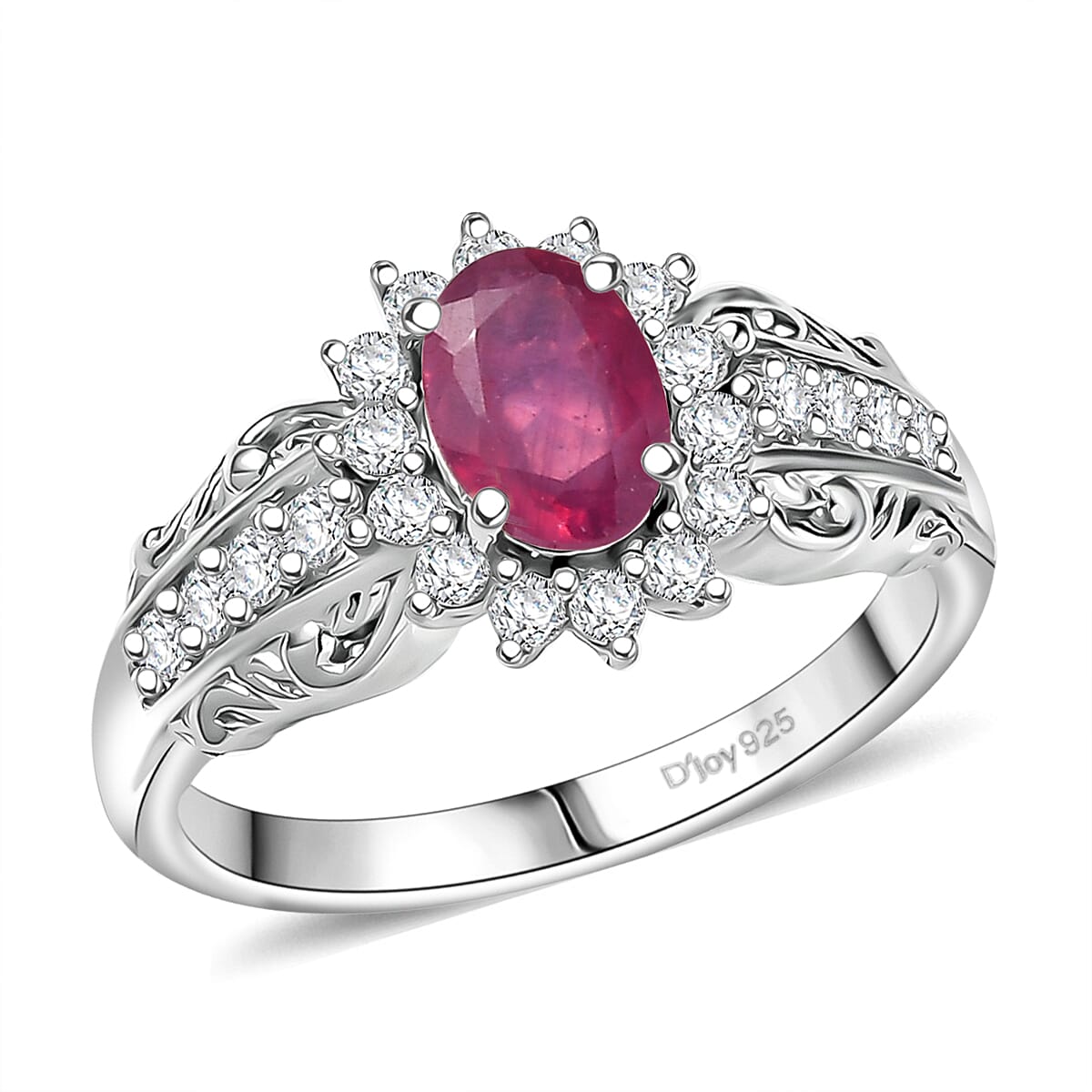 D'Joy Niassa Ruby (FF) and White Zircon 1.65 ctw Ring in Rhodium Over Sterling Silver (Size 7.0) image number 0