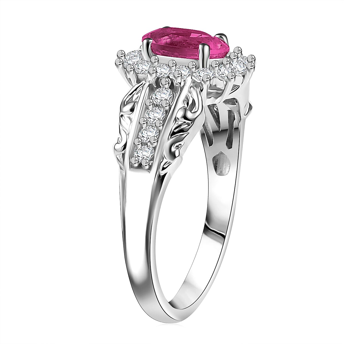 D'Joy Niassa Ruby (FF) and White Zircon 1.65 ctw Ring in Rhodium Over Sterling Silver (Size 7.0) image number 3