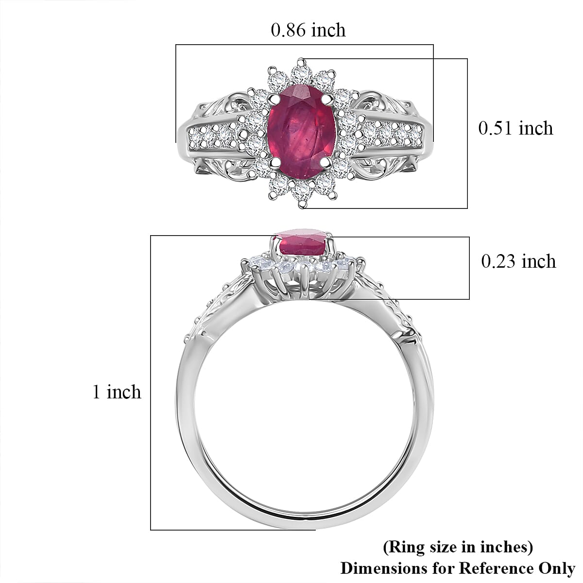 D'Joy Niassa Ruby (FF) and White Zircon 1.65 ctw Ring in Rhodium Over Sterling Silver (Size 7.0) image number 5