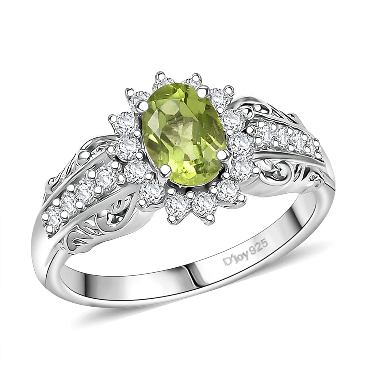D'Joy Hebei Peridot and White Zircon 1.30 ctw Ring in Rhodium Over Sterling Silver (Size 7.0) image number 0