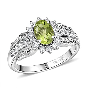 D'Joy Hebei Peridot and White Zircon 1.30 ctw Ring in Rhodium Over Sterling Silver (Size 7.0)