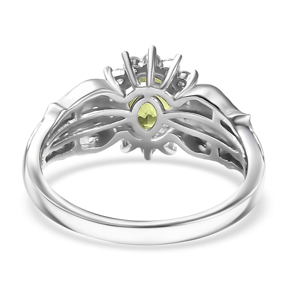 D'Joy Hebei Peridot and White Zircon 1.30 ctw Ring in Rhodium Over Sterling Silver (Size 7.0) image number 4