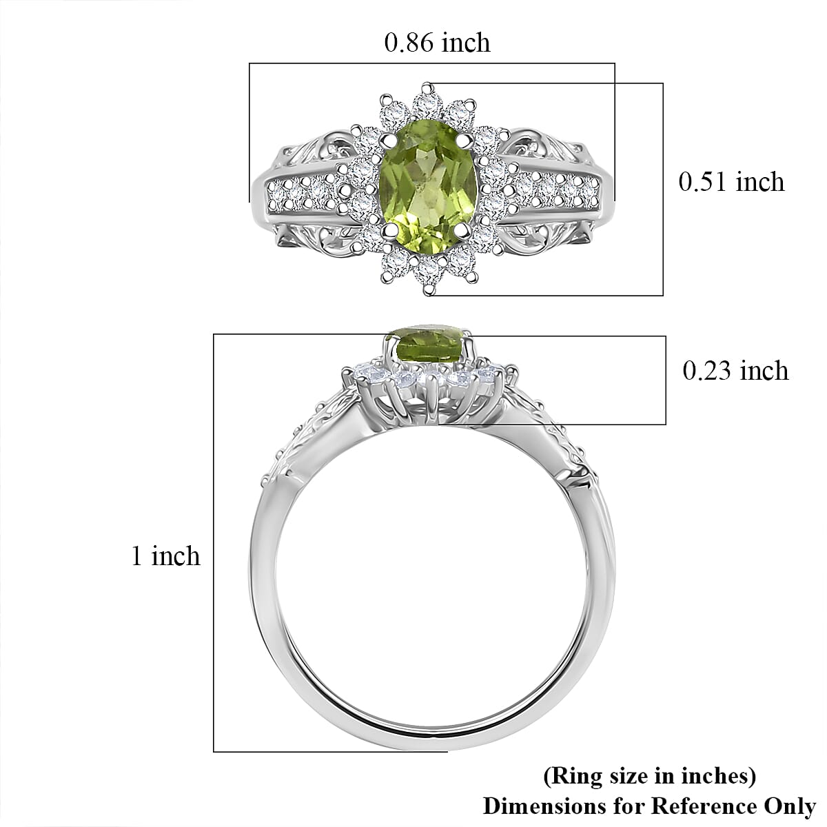 D'Joy Hebei Peridot and White Zircon 1.30 ctw Ring in Rhodium Over Sterling Silver (Size 7.0) image number 5