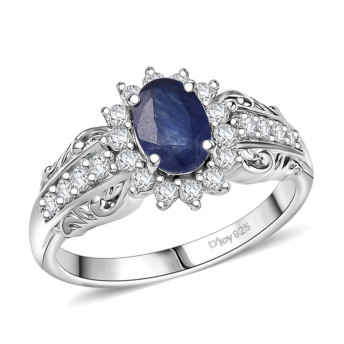 D'Joy Masoala Sapphire (D) and White Zircon 1.75 ctw Ring in Rhodium Over Sterling Silver (Size 5.0) image number 0