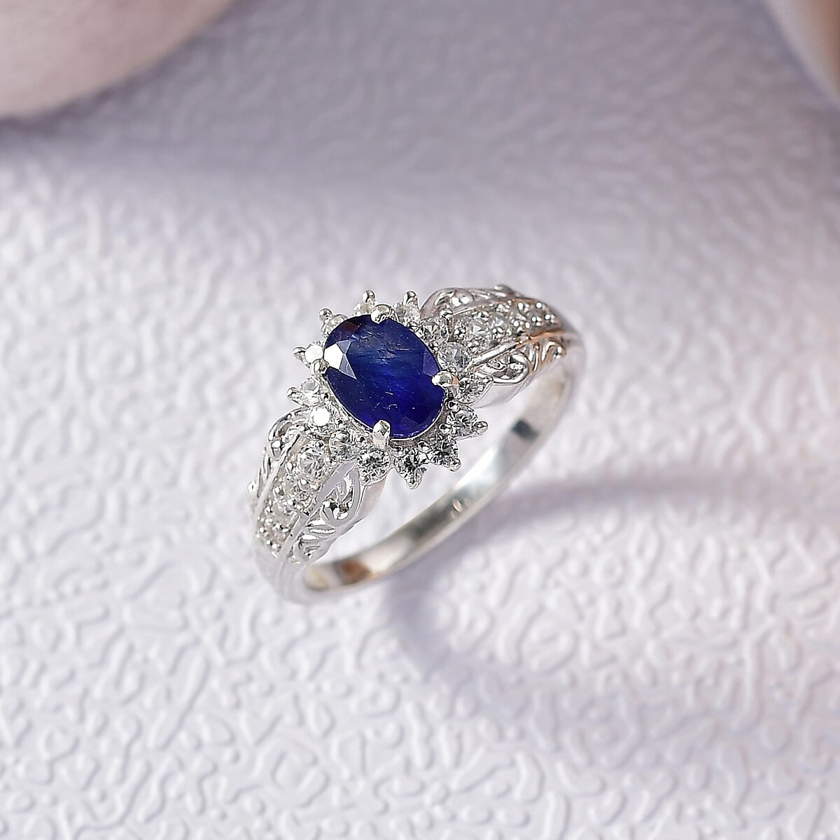 D'Joy Masoala Sapphire (D) and White Zircon 1.75 ctw Ring in Rhodium Over Sterling Silver (Size 5.0) image number 1