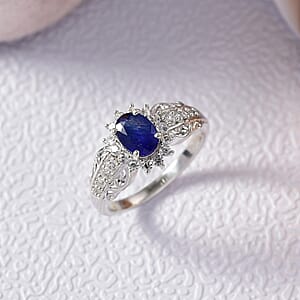D'Joy Masoala Sapphire (D) and White Zircon 1.75 ctw Ring in Rhodium Over Sterling Silver (Size 5.0)