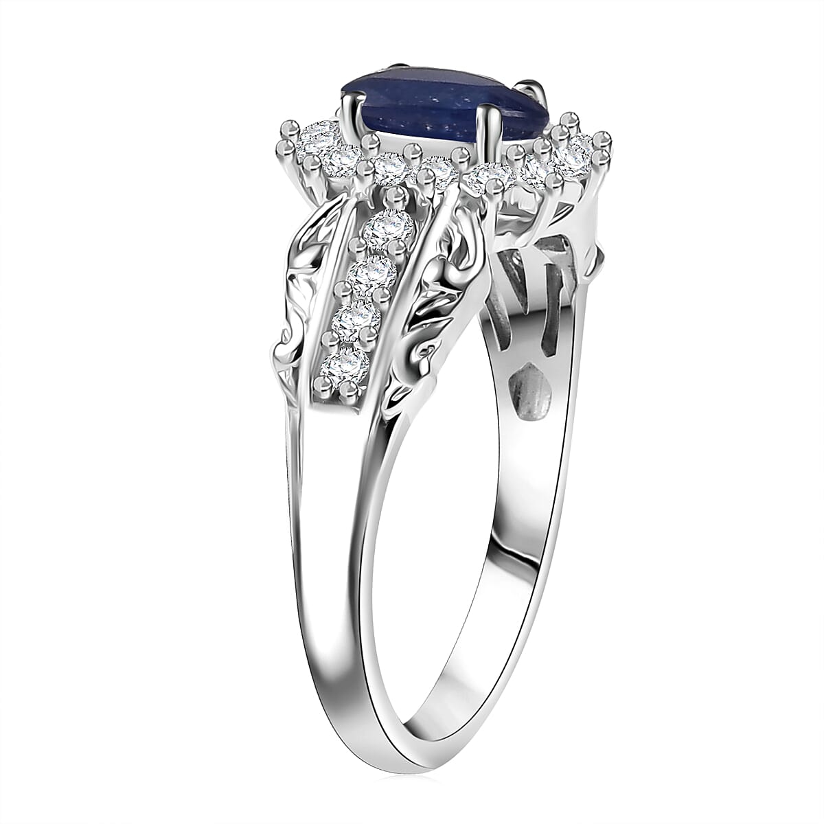 D'Joy Masoala Sapphire (D) and White Zircon 1.75 ctw Ring in Rhodium Over Sterling Silver (Size 5.0)