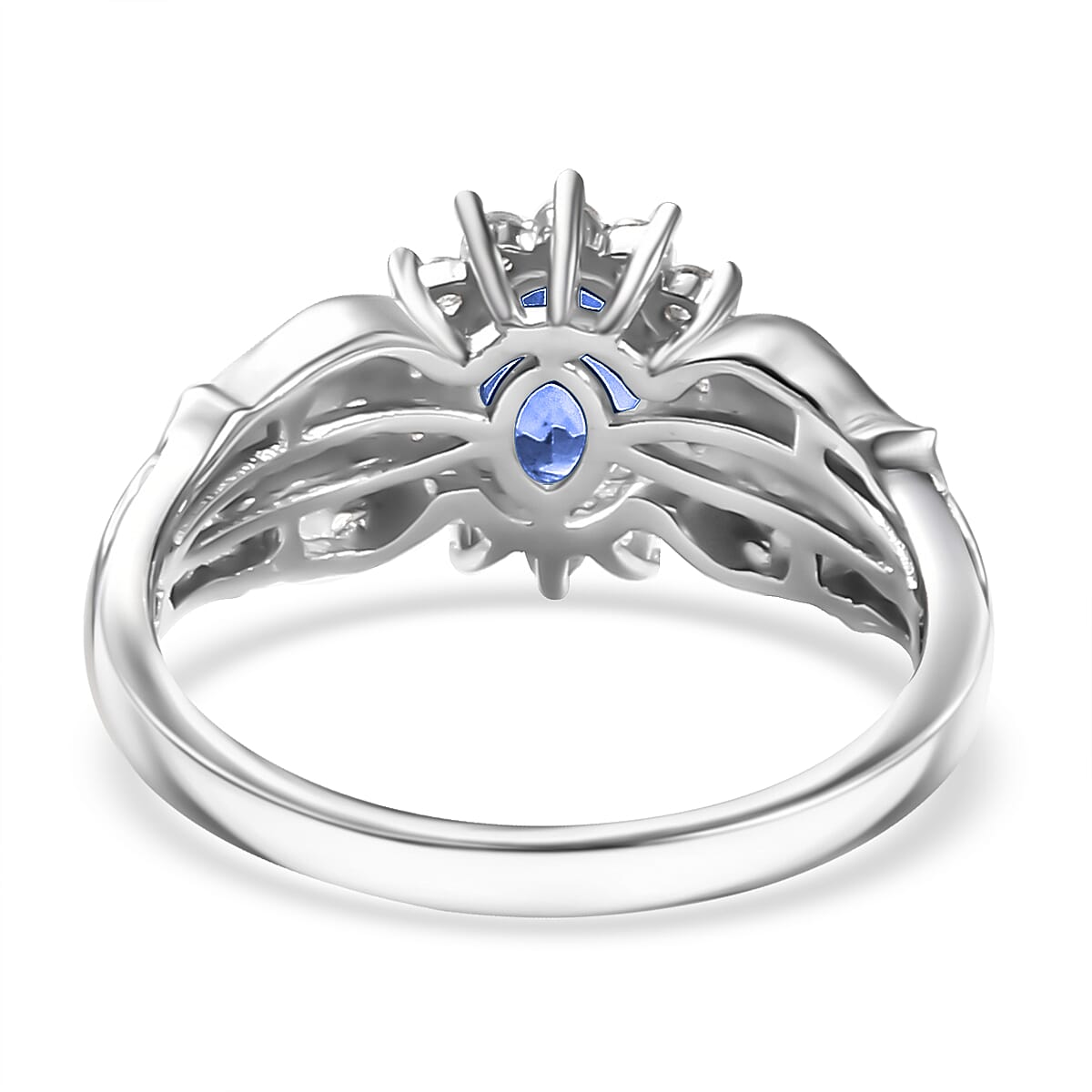 D'Joy Masoala Sapphire (D) and White Zircon 1.75 ctw Ring in Rhodium Over Sterling Silver (Size 5.0)