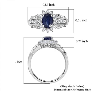 D'Joy Masoala Sapphire (D) and White Zircon 1.75 ctw Ring in Rhodium Over Sterling Silver (Size 5.0)